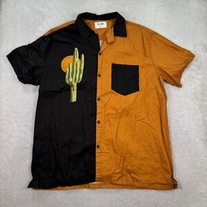 Boozelele Mens 2XL Black Orange Desert Cactus Print Short Sleeve Button Up Shirt